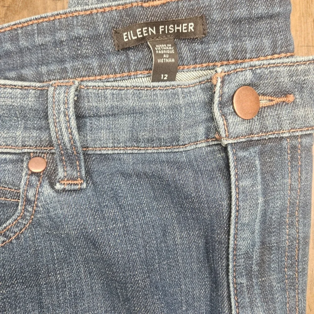 Eileen Fisher High Rise Jeans Organic Cotton Med Wash Straight Leg 12 Fall 2020 - Picture 5 of 10